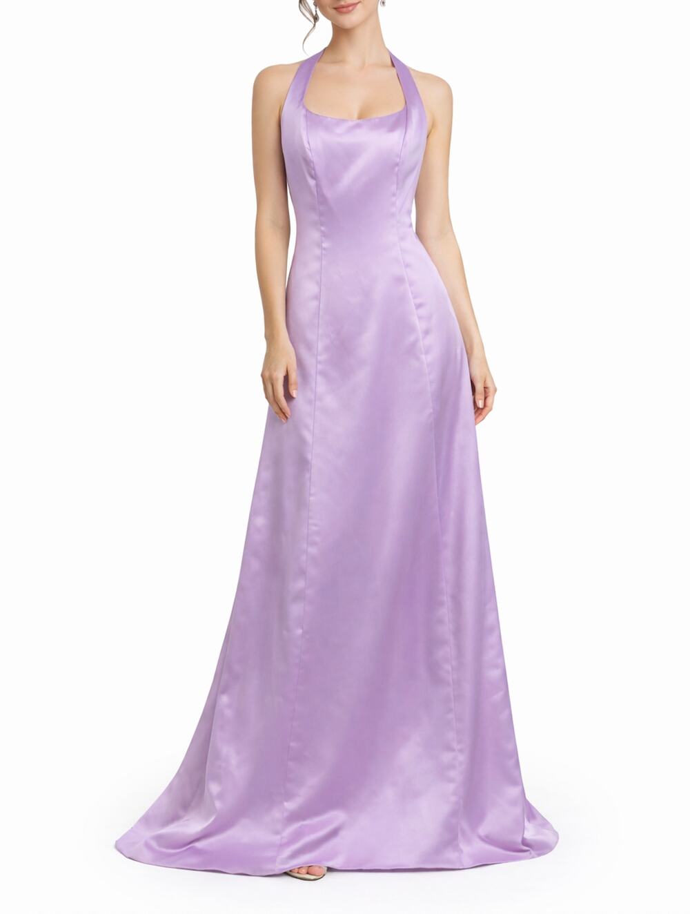 Y2k After Six Lilac Purple Satin Long Halter Gown Satin Maxi Slip Dress Size 8